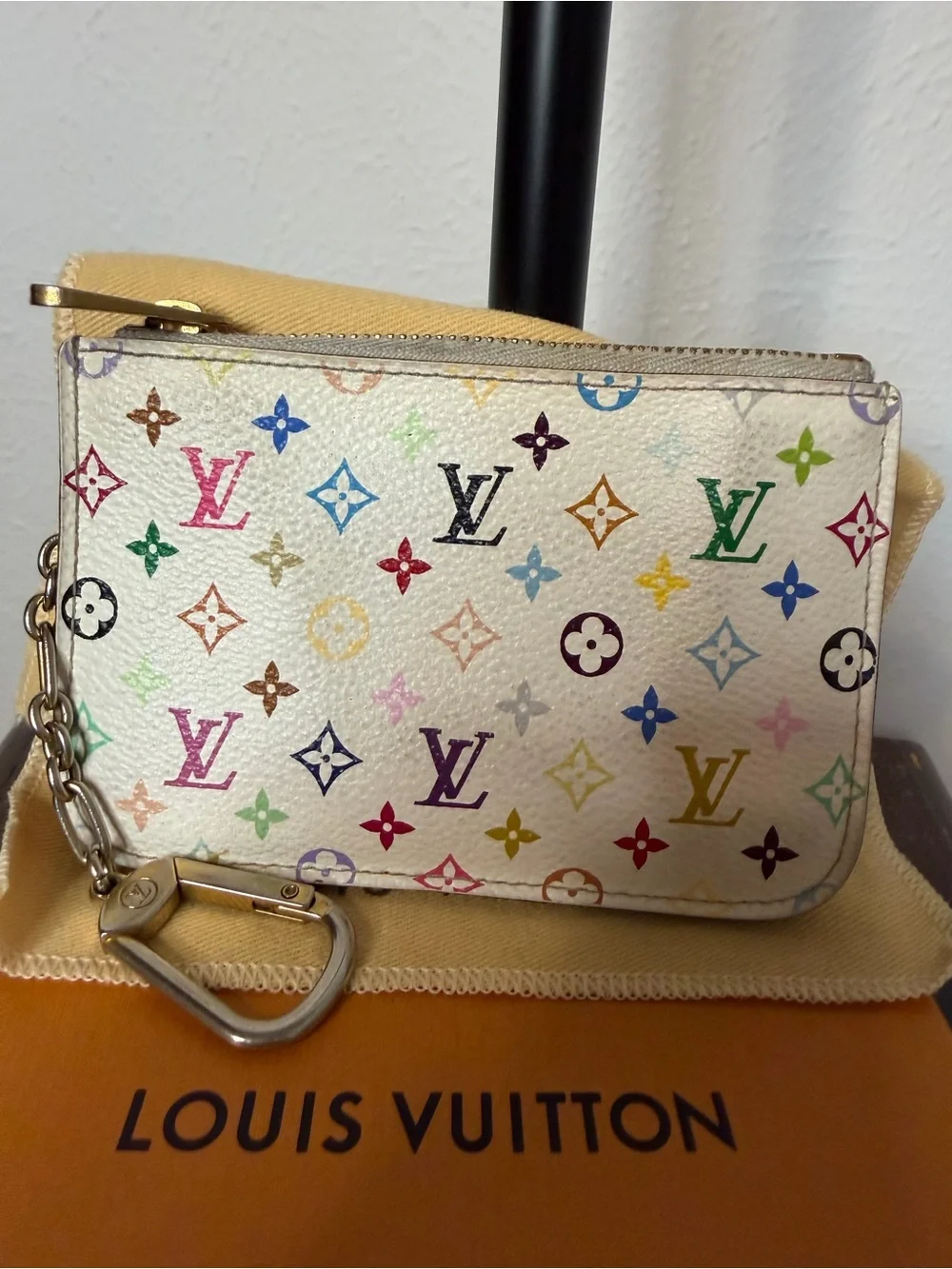 LV Takashi Murakami White Multicolore Key Pouch Coin Purse Vintage